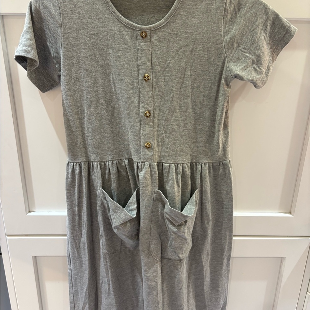 Stylish Gray Kids Dress with Button Accents